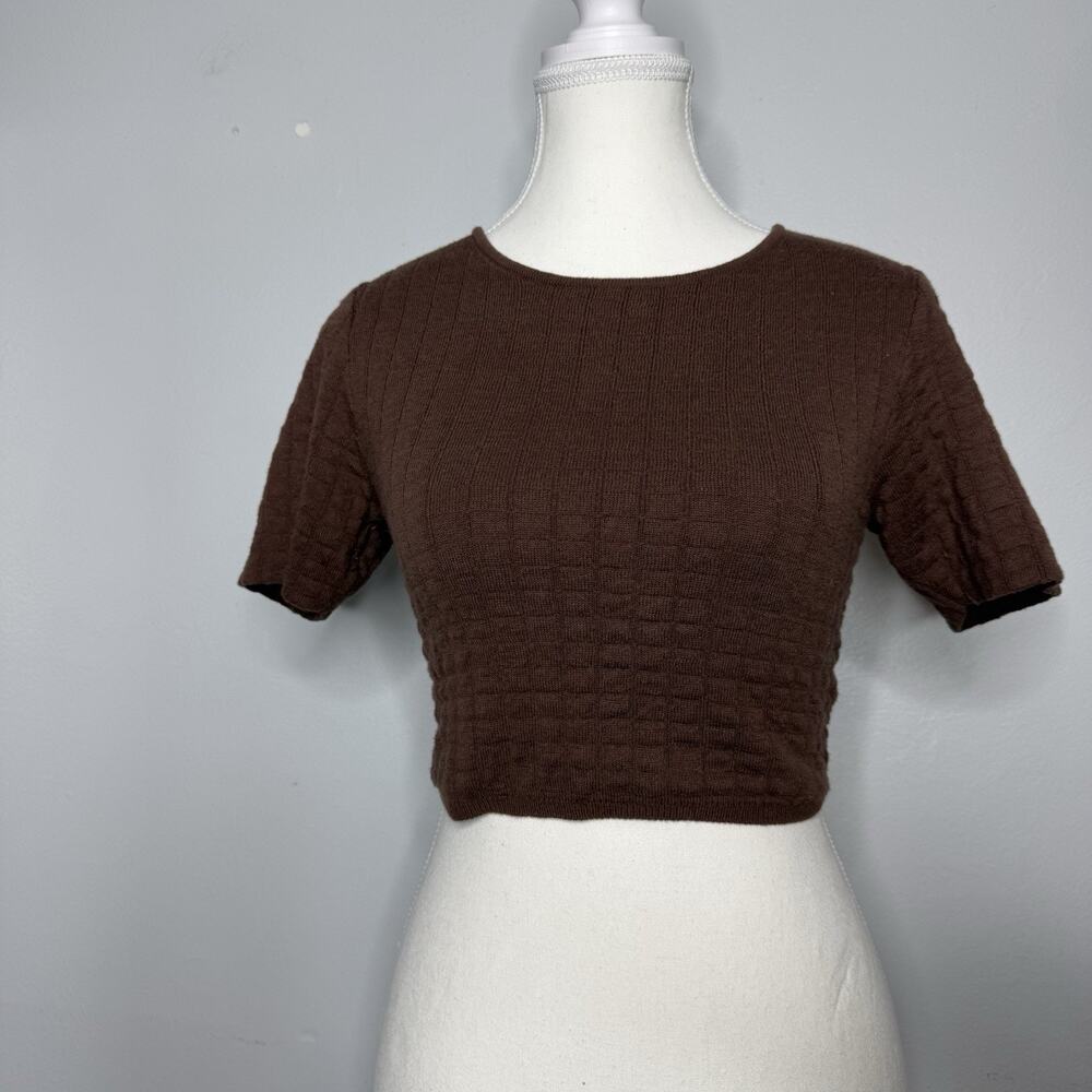 FP Beach Free People Brown Textured Crop Top Womens XS Short Sleeve